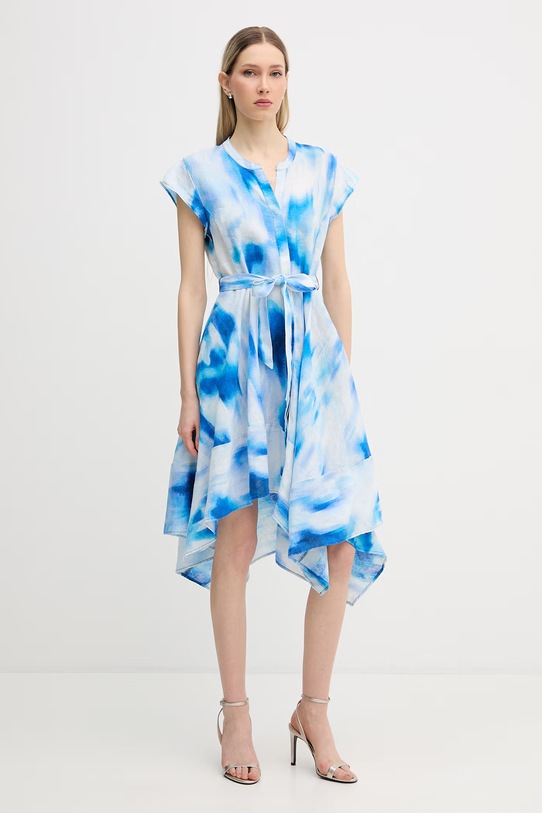 DKNY sukienka rozkloszowana lniana P6CBVEWV niebieski SS26