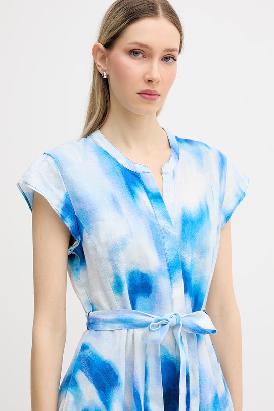 DKNY sukienka rozkloszowana lniana niebieski P6CBVEWV