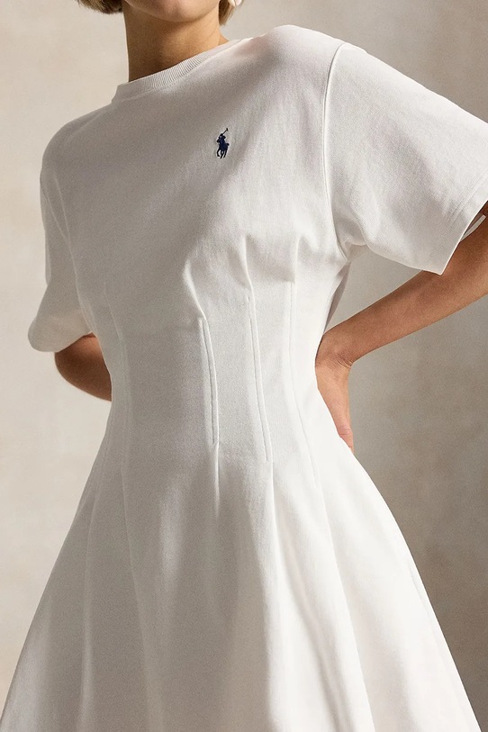 Polo Ralph Lauren obleka A-kroja bombažna JERSY-KNT-DRESSES bela 211A96342002