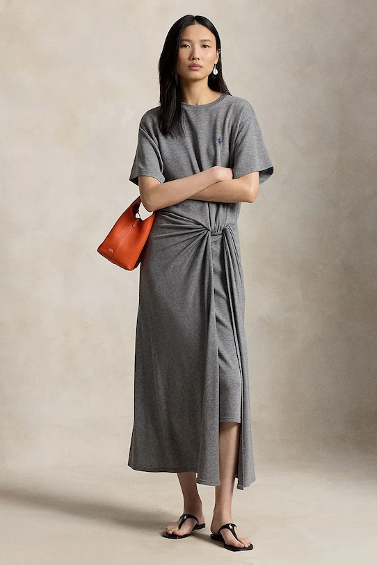 Polo Ralph Lauren sukienka z lyocellu LYOCELL-KNT-DRESSES szary 211B18063002