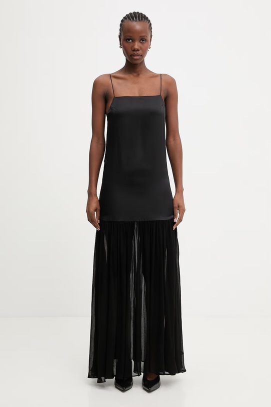 Anine Bing CLEMENTINE DRESS - BLACK sukienka gładka z lnu czarny A.02.12030.BLK26