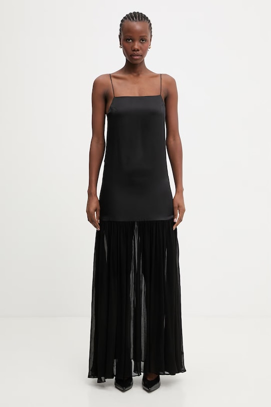 Anine Bing CLEMENTINE DRESS - BLACK sukienka gładka z lnu czarny A.02.12030.BLK26