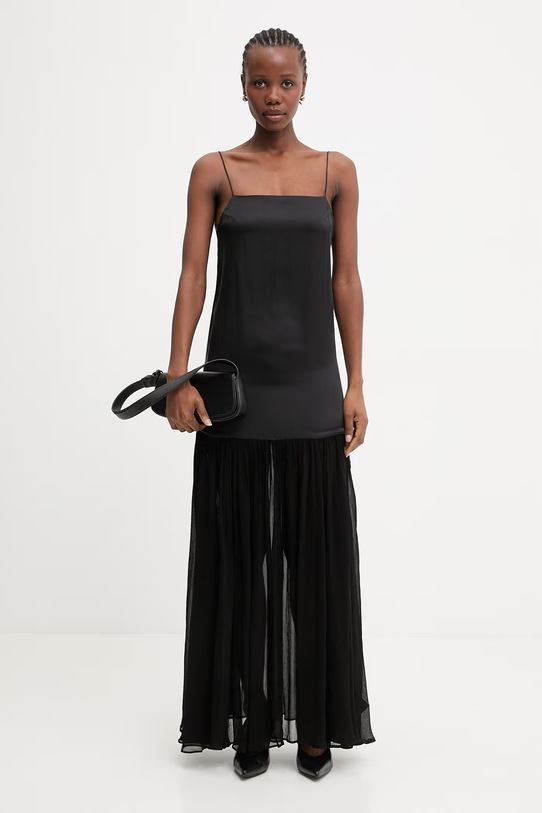 Anine Bing CLEMENTINE DRESS - BLACK sukienka gładka z lnu A.02.12030.BLK26 czarny