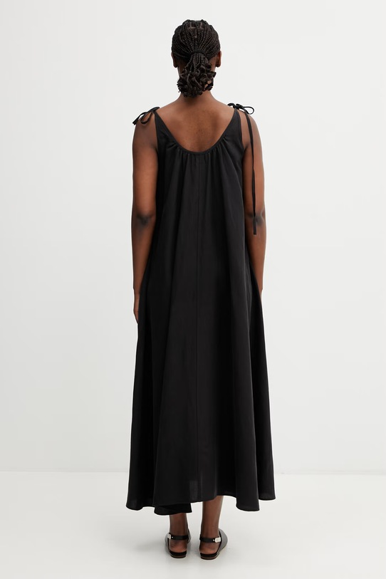 Odzież Anine Bing FLORA DRESS sukienka gładka z dodatkiem lnu A.02.12165.BLK26 czarny