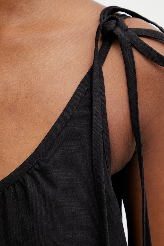 Anine Bing FLORA DRESS sukienka gładka z dodatkiem lnu czarny A.02.12165.BLK26