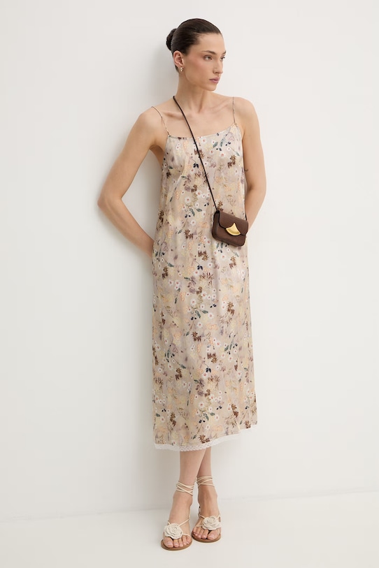 MUNTHE sukienka letnia z wiskozy BARIKA SLIP 261131126123 beżowy SS26