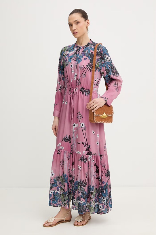 MUNTHE sukienka z dodatkiem jedwabiu BERNADETTE 261131726131 różowy SS26