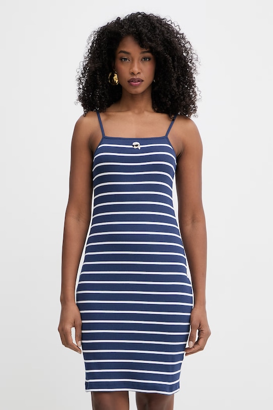 Karl Lagerfeld сукня bodycon бавовняна з еластаном IKON темно-синій B2W13043