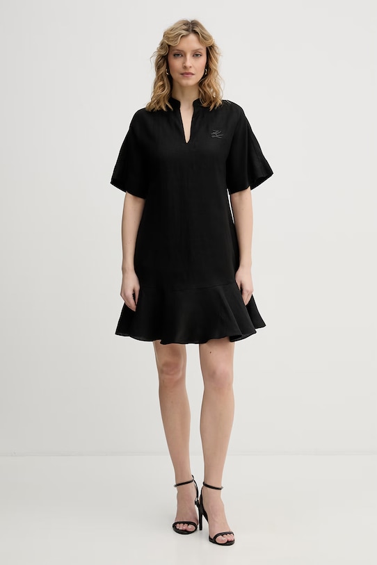 Karl Lagerfeld sukienka z lnem czarny B2W13028