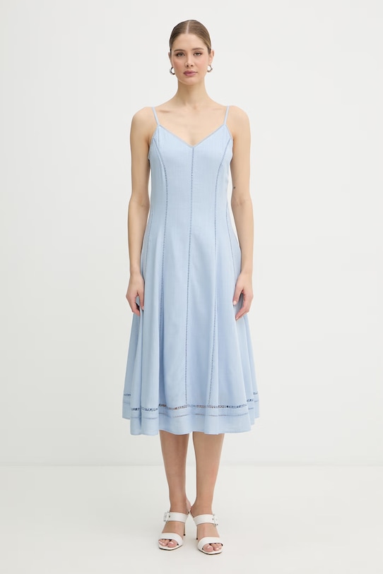 Karl Lagerfeld sukienka z dodatkiem lnu niebieski B2W13019