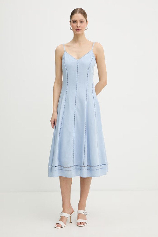 Karl Lagerfeld sukienka z dodatkiem lnu B2W13019 niebieski SS26
