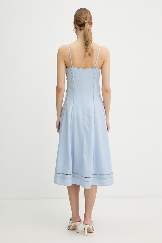 Odzież Karl Lagerfeld sukienka z dodatkiem lnu B2W13019 niebieski