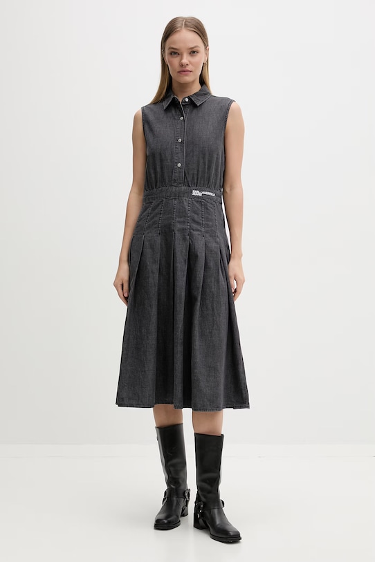 Karl Lagerfeld Jeans šaty s rozšíreným strihom rifľové sivá B2W13053