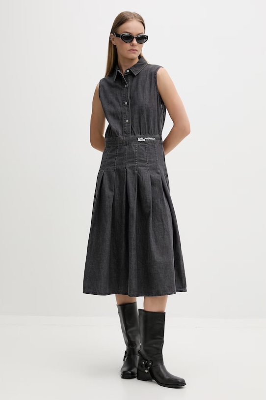 Karl Lagerfeld Jeans šaty s rozšíreným strihom rifľové B2W13053 sivá SS26