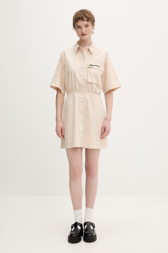 Karl Lagerfeld Jeans rochie tip cămașă din bumbac B2W13035 bej SS26
