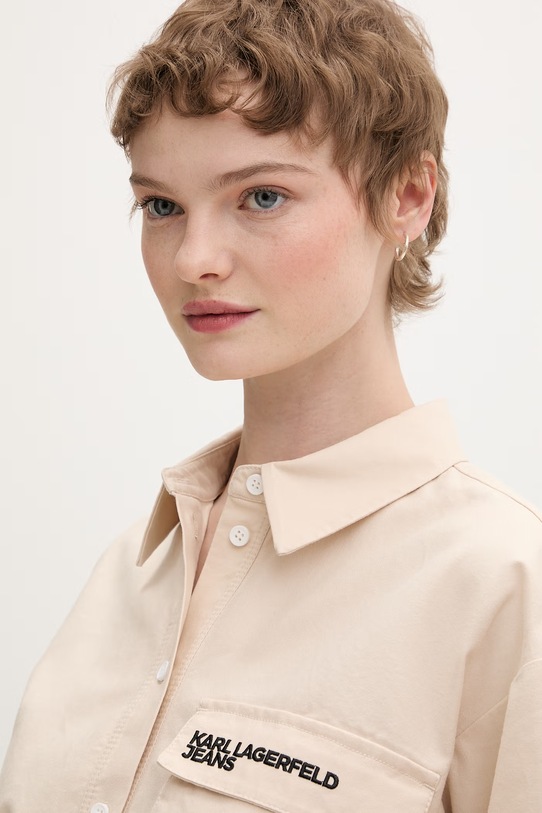 Karl Lagerfeld Jeans rochie tip cămașă din bumbac bej B2W13035