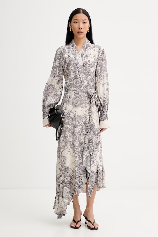 Blugirl Blumarine asymetrické šaty s viskózou RA6127.T523A béžová SS26