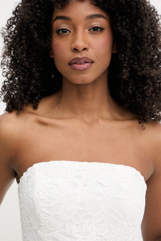 Bardot sukienka gorsetowa koronkowa beżowy 60099DB4