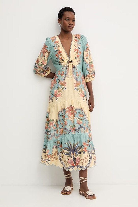 Φόρεμα από λινό Farm Rio 351310 τιρκουάζ SS26