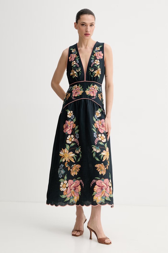 Farm Rio sukienka letnia lniana granatowy 353550