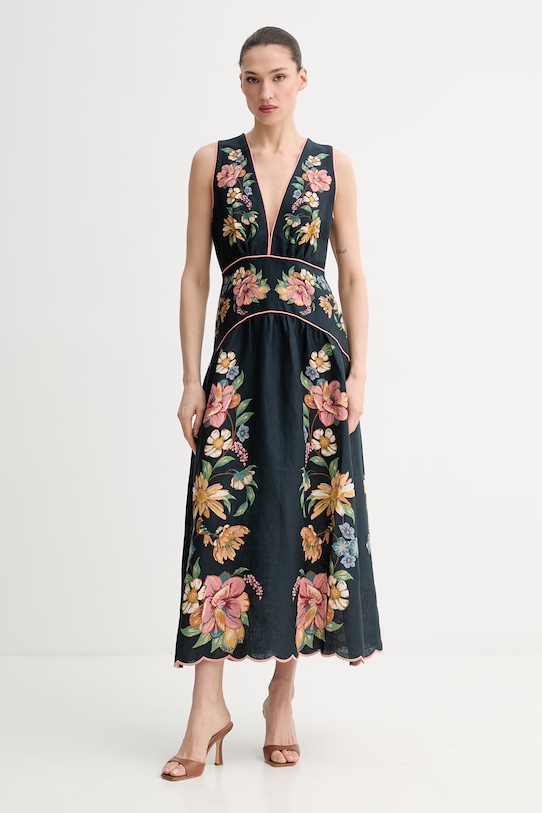 Farm Rio sukienka letnia lniana 353550 granatowy SS26