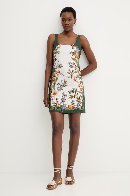 Λινό φόρεμα Farm Rio 358188 πράσινο SS26