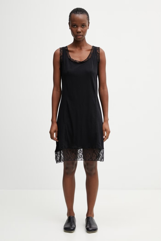 Our Legacy Dawn sukienka bieliźniana gładka bawełniana czarny W2266DR
