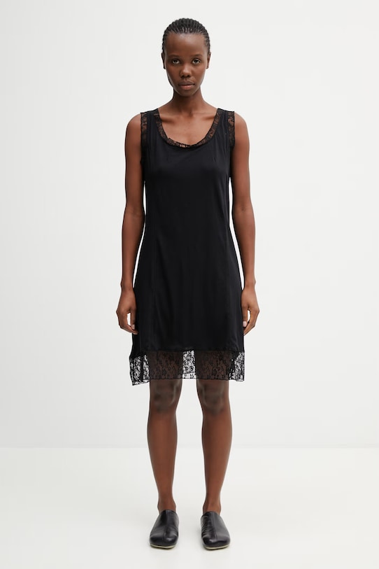 Our Legacy Dawn sukienka bieliźniana gładka bawełniana czarny W2266DR