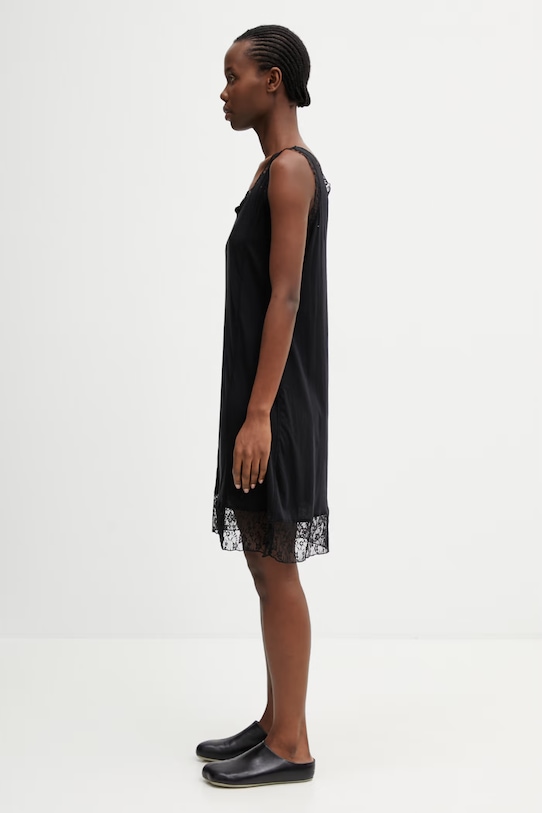 Our Legacy Dawn sukienka bieliźniana gładka bawełniana W2266DR czarny SS26