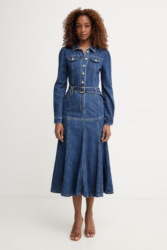 Morgan sukienka rozkloszowana jeansowa granatowy RBIMA
