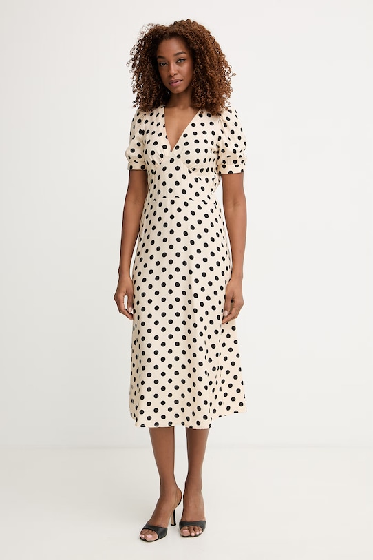 Morgan sukienka rozkloszowana z wiskozą beżowy ROVITA