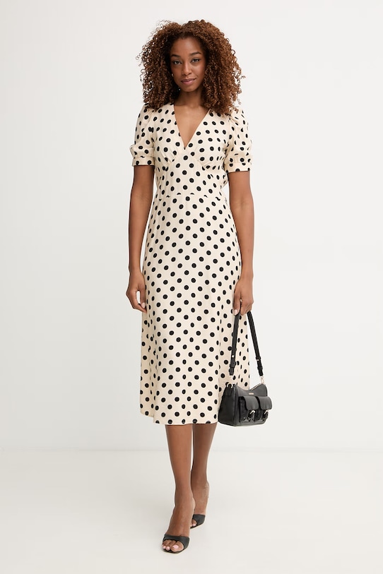 Morgan sukienka rozkloszowana z wiskozą ROVITA beżowy SS26