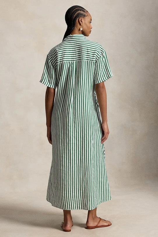 Polo Ralph Lauren košilové šaty se lnem 211A12895 zelená SS26