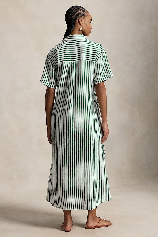 Polo Ralph Lauren košilové šaty se lnem 211A12895 zelená SS26