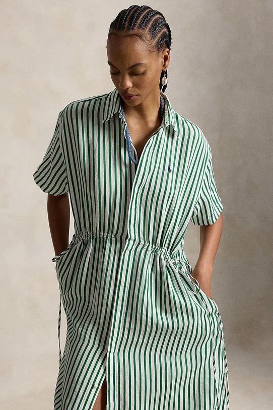 Oblečení Polo Ralph Lauren košilové šaty se lnem 211A12895 zelená