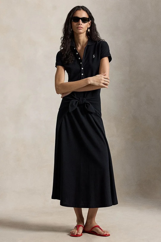 Polo Ralph Lauren sukienka rozkloszowana bawełniana 211A12906 czarny