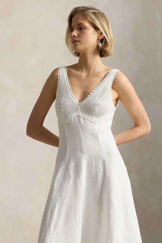 Odzież Polo Ralph Lauren sukienka letnia lniana 211B20517 biały