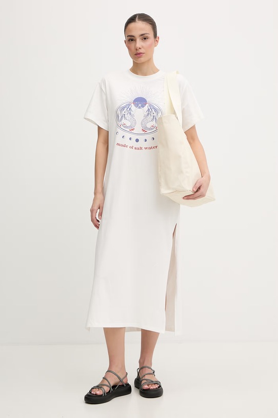 Hurley sukienka z bawełną ISLAND WDREU00021 beżowy SS26