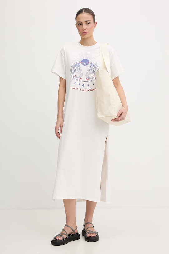 Hurley sukienka z bawełną ISLAND WDREU00021 beżowy SS26