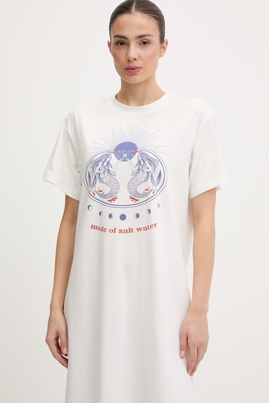 Hurley sukienka z bawełną ISLAND beżowy WDREU00021