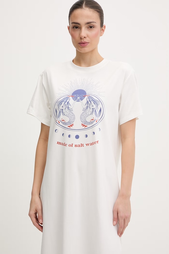 Hurley sukienka z bawełną ISLAND beżowy WDREU00021