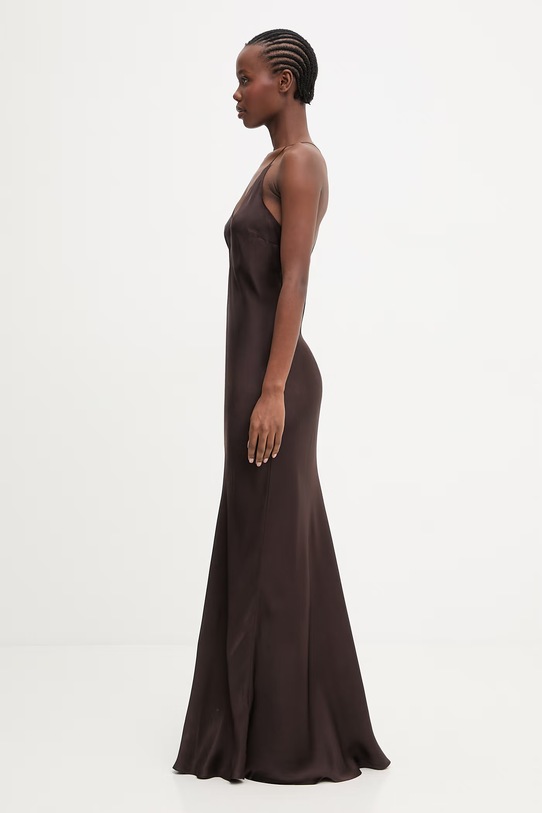 Anine Bing Laurel sukienka gładka z jedwabiem A.02.11285.BWN43 brązowy SS26