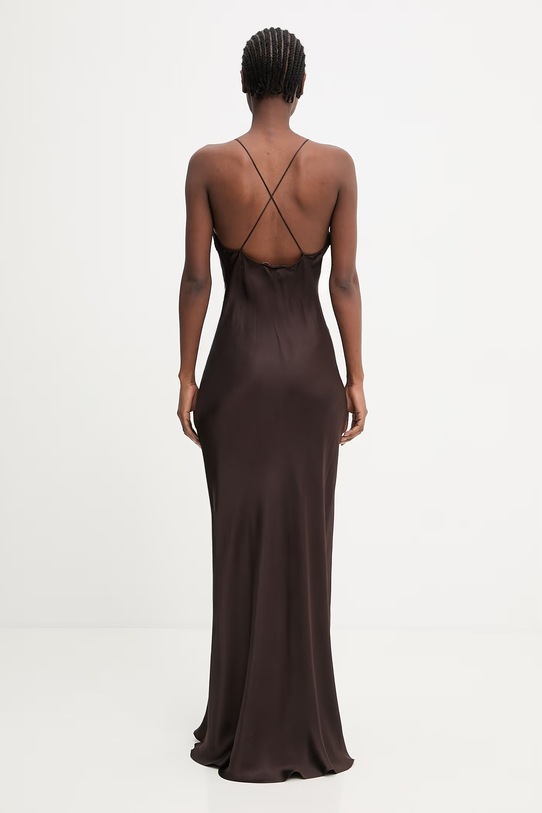 Odzież Anine Bing Laurel sukienka gładka z jedwabiem A.02.11285.BWN43 brązowy