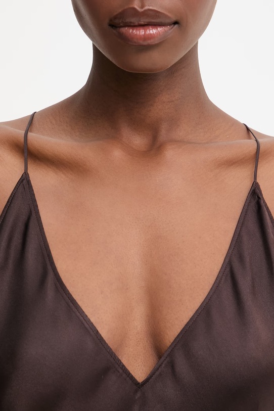 Anine Bing Laurel sukienka gładka z jedwabiem brązowy A.02.11285.BWN43