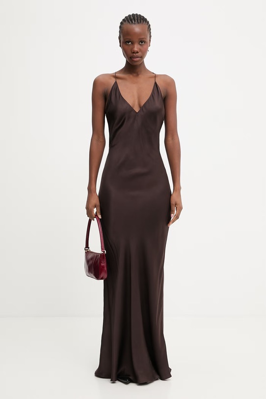 Anine Bing Laurel sukienka gładka z jedwabiem A.02.11285.BWN43 brązowy