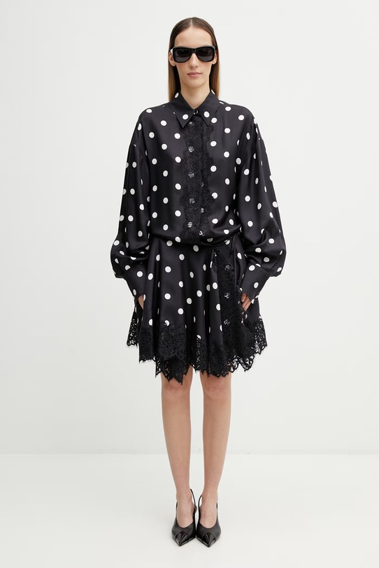 Sportmax Spxbosso sukienka kopertowa w kropki jedwabna 2612221022600 czarny