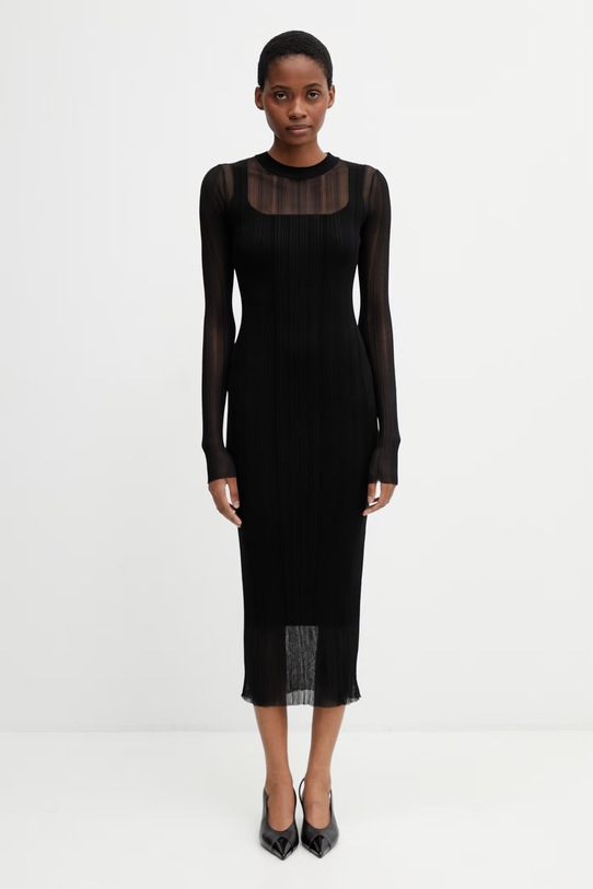 Sportmax Spxcaro sukienka sweterkowa gładka z wiskozą czarny 2612321031600