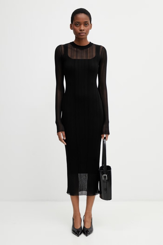 Sportmax Spxcaro sukienka sweterkowa gładka z wiskozą 2612321031600 czarny