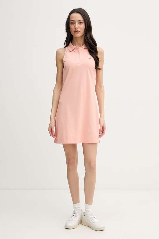 Lacoste letné šaty bavlnené s elastanom EF1452 ružová SS26