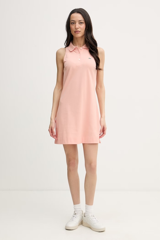 Lacoste letné šaty bavlnené s elastanom EF1452 ružová SS26